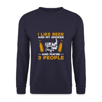 J’aime la bière et mon fumeur et peut-être 3 personnes - Sweat-shirt Unisexe - marine - Devant - Alina (178cm) & Michal (187cm)