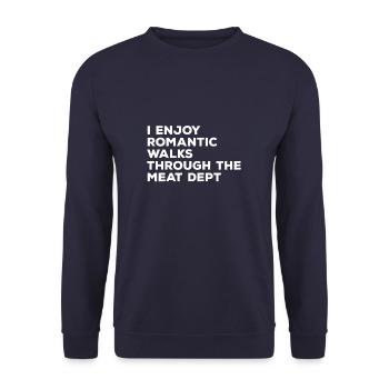 Ich genieße romantische Spaziergänge durch das Meat Dept BBQ - Unisex Pullover - Navy - Vorne - Alina (178cm) & Michal (187cm)