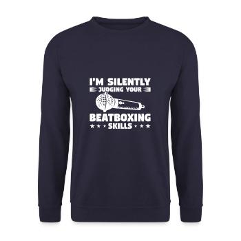 Ich beurteile im Stillen deine Beatboxing-Fähigkeiten - Unisex Pullover - Navy - Vorne - Alina (178cm) & Michal (187cm)