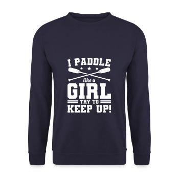 Ich paddele wie ein Mädchen und versuche, das Drachenboot aufrecht zu erhalten - Unisex Pullover - Navy - Vorne - Alina (178cm) & Michal (187cm)