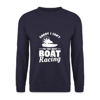 Désolé, je ne peux pas, je suis trop occupé Bateau de course Airboat - Sweat-shirt Unisexe - marine - Devant - Alina (178cm) & Michal (187cm)