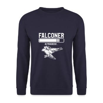 Falkner in Arbeit Falknerei Falkenjagd - Unisex Pullover - Navy - Vorne - Alina (178cm) & Michal (187cm)