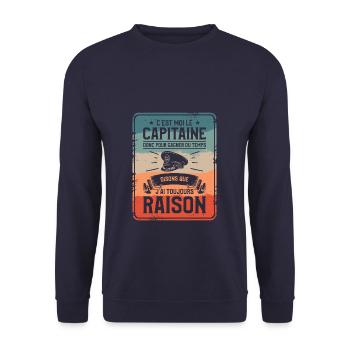 C'est Moi Le Capitaine Donc Pour Gagner Du Temps - Sweat-shirt Unisexe - marine - Devant - Alina (178cm) & Michal (187cm)