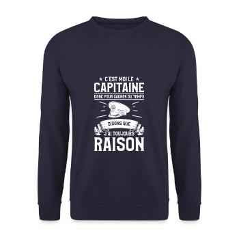 C'est Moi Le Capitaine Donc Pour Gagner Du Temps - Sweat-shirt Unisexe - marine - Devant - Alina (178cm) & Michal (187cm)