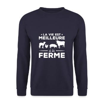 La Vie Est Meilleure À La Ferme Agriculteur - Sweat-shirt Unisexe - marine - Devant - Alina (178cm) & Michal (187cm)