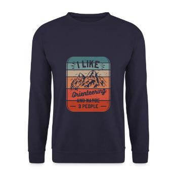 Ich mag Orientierungslauf und vielleicht 3 Personen Orientierungslauf - Unisex Pullover - Navy - Vorne - Alina (178cm) & Michal (187cm)