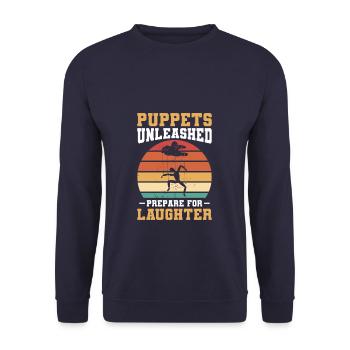 Entfesselte Puppen bereiten sich auf das Lachen vor Puppenspiel - Unisex Pullover - Navy - Vorne - Alina (178cm) & Michal (187cm)