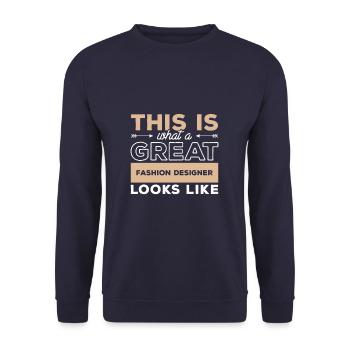 So sieht ein großartiger Modedesigner aus - Unisex Pullover - Navy - Vorne - Alina (178cm) & Michal (187cm)