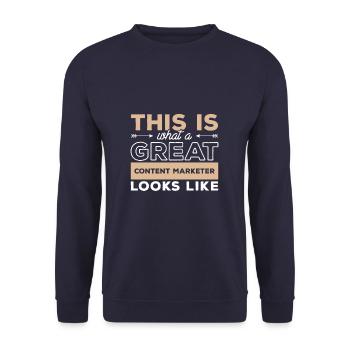 This Is What A Great Content Marketer Looks Like - Unisex Sweatshirt - navy - Front - Alina (178cm) & Michal (187cm)
