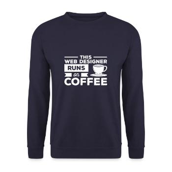 Dieser Webdesigner läuft auf Kaffeeprogrammierung - Unisex Pullover - Navy - Vorne - Alina (178cm) & Michal (187cm)