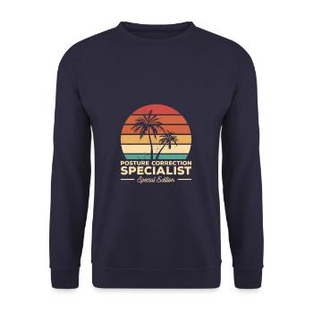 Spezialist für Vintage-Haltungskorrektur Spezial - Unisex Pullover - Navy - Vorne - Alina (178cm) & Michal (187cm)
