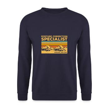 Spezialist für Vintage-Haltungskorrektur Spezial - Unisex Pullover - Navy - Vorne - Alina (178cm) & Michal (187cm)