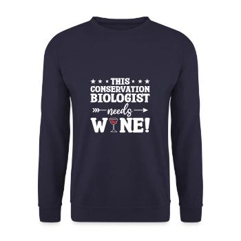 Dieser Naturschutzbiologe braucht Weinbiologie - Unisex Pullover - Navy - Vorne - Alina (178cm) & Michal (187cm)