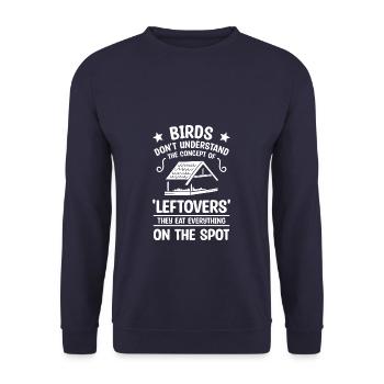 Vögel verstehen das Konzept der "Reste" nicht - Unisex Pullover - Navy - Vorne - Alina (178cm) & Michal (187cm)