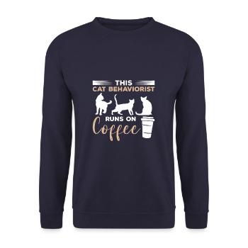 Dieser Katzenverhaltensforscher läuft auf Kaffeekatzen - Unisex Pullover - Navy - Vorne - Alina (178cm) & Michal (187cm)