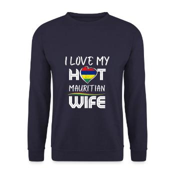 C’est drôle que j’aime mon mari mauricien chaud - Sweat-shirt Unisexe - marine - Devant - Alina (178cm) & Michal (187cm)