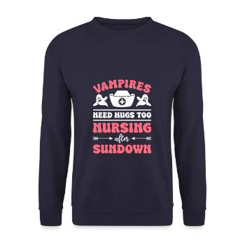 Vampires Need Hugs Too Nursing After Sundown Nurse - Unisex Sweatshirt - navy - Front - Alina (178cm) & Michal (187cm)