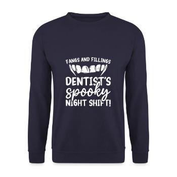 Fangs And Fillings Dentist's Spooky Night Shift - Unisex Sweatshirt - navy - Front - Alina (178cm) & Michal (187cm)
