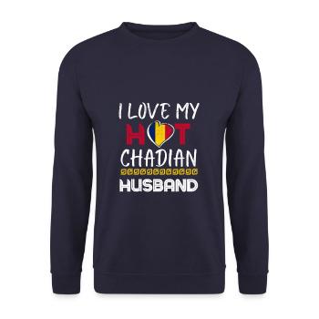 Funny Chadian Husband Proud Wife - Unisex Sweatshirt - navy - Front - Alina (178cm) & Michal (187cm)