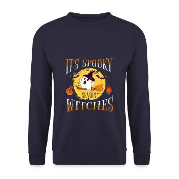 Halloween Spooky Season Gespenst Hexe - Unisex Pullover - Navy - Vorne - Alina (178cm) & Michal (187cm)