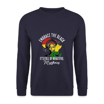 African Black Woman Beautiful Mystery - Unisex Pullover - Navy - Vorne - Alina (178cm) & Michal (187cm)