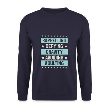 Rappelling Defying Gravity Avoiding Adulting - Unisex Sweatshirt - navy - Front - Alina (178cm) & Michal (187cm)