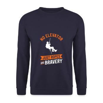 No Elevator Just Ropes And Bravery Rappelling - Unisex Sweatshirt - navy - Front - Alina (178cm) & Michal (187cm)