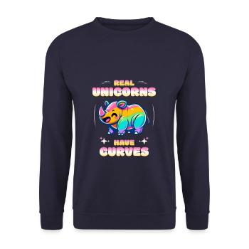 Real Unicorns Have Curves Rhino Unicorn - Unisex Sweatshirt - navy - Front - Alina (178cm) & Michal (187cm)