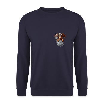 Taschendackel – Charmantes Hundemotiv - Unisex Pullover - Navy - Vorne - Alina (178cm) & Michal (187cm)