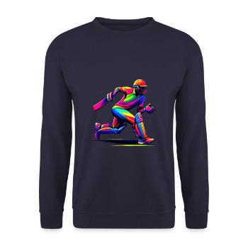 Farbenfroher Pop-Art-Cricket-Batsman-Cricket-Bowler - Unisex Pullover - Navy - Vorne - Alina (178cm) & Michal (187cm)