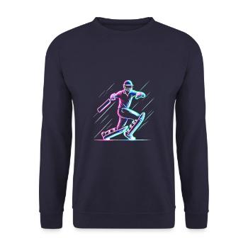 Neon-Cricket-Schlagmann Cricket-Bowler-Cricketspieler - Unisex Pullover - Navy - Vorne - Alina (178cm) & Michal (187cm)