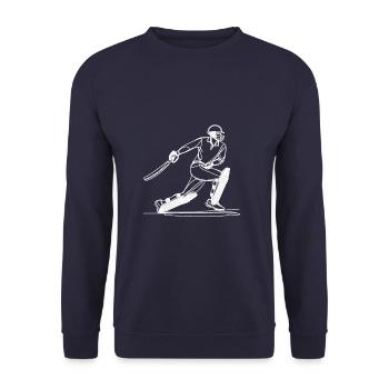 Line Art Cricketer Batsman Cricket Bowler - Unisex Pullover - Navy - Vorne - Alina (178cm) & Michal (187cm)
