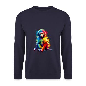Bunte Splash Art Affe Liebhaber Affe Schimpanse - Unisex Pullover - Navy - Vorne - Alina (178cm) & Michal (187cm)