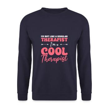Ich bin nicht wie ein normaler Therapeut, ich bin ein Cooler - Unisex Pullover - Navy - Vorne - Alina (178cm) & Michal (187cm)
