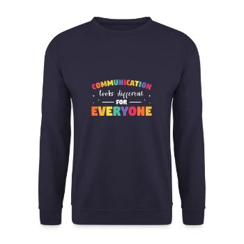 Kommunikation sieht für jeden anders aus Sprache - Unisex Pullover - Navy - Vorne - Alina (178cm) & Michal (187cm)