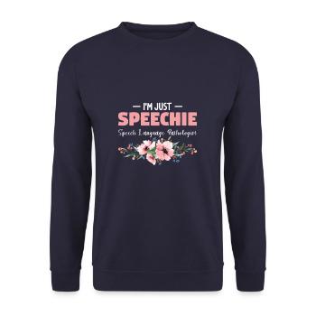 Ich bin nur Speechie Logopäde SLP - Unisex Pullover - Navy - Vorne - Alina (178cm) & Michal (187cm)