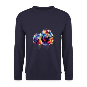 Colorful Splash Art Gewichte Gewichtheben - Unisex Pullover - Navy - Vorne - Alina (178cm) & Michal (187cm)