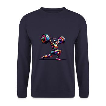 Colorful Pop Art Weightlifter Weights - Unisex Sweatshirt - navy - Front - Alina (178cm) & Michal (187cm)