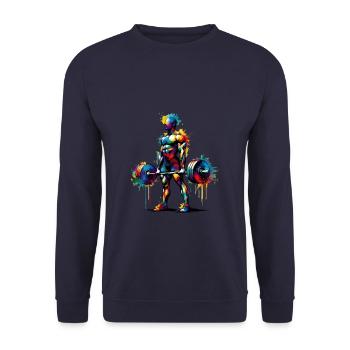 Bunte Splash Art Gewichtheber Gewichtheber Gewichte - Unisex Pullover - Navy - Vorne - Alina (178cm) & Michal (187cm)