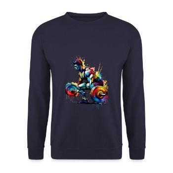 Bunte Splash Art Gewichtheber Gewichtheber Gewichte - Unisex Pullover - Navy - Vorne - Alina (178cm) & Michal (187cm)