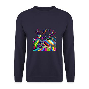 Coloré Pop Art observation des oiseaux amoureux des oiseaux - Sweat-shirt Unisexe - marine - Devant - Alina (178cm) & Michal (187cm)