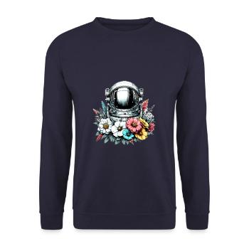 Astronaut Floral Spaceman Science Space Blume - Unisex Pullover - Navy - Vorne - Alina (178cm) & Michal (187cm)