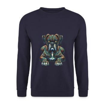Mandala Art Boxer Hund Boxer - Unisex Pullover - Navy - Vorne - Alina (178cm) & Michal (187cm)