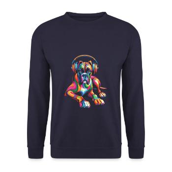 Coloré Pop Art casque Boxer chien Boxers - Sweat-shirt Unisexe - marine - Devant - Alina (178cm) & Michal (187cm)