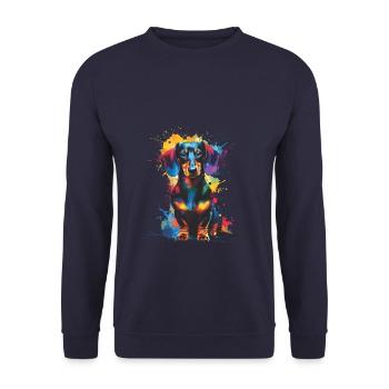 Bunte Splash Art Dackel Wiener Hund - Unisex Pullover - Navy - Vorne - Alina (178cm) & Michal (187cm)