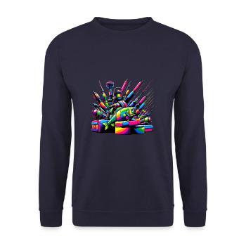 Bunte Pop Art Eisfischen Fisch Fischer Angler - Unisex Pullover - Navy - Vorne - Alina (178cm) & Michal (187cm)