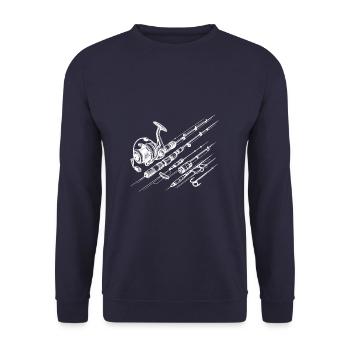 Line Art Eisfischen Fisch Fischer Angler - Unisex Pullover - Navy - Vorne - Alina (178cm) & Michal (187cm)