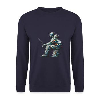 Polygon Art Ice Fishing Fish Fisherman Angler - Unisex Sweatshirt - navy - Front - Alina (178cm) & Michal (187cm)