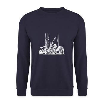 Line Art Eisfischen Fisch Fischer Angler - Unisex Pullover - Navy - Vorne - Alina (178cm) & Michal (187cm)