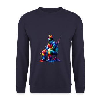 Bunte Splash Art Eisfischen Fischfischer Fischer - Unisex Pullover - Navy - Vorne - Alina (178cm) & Michal (187cm)